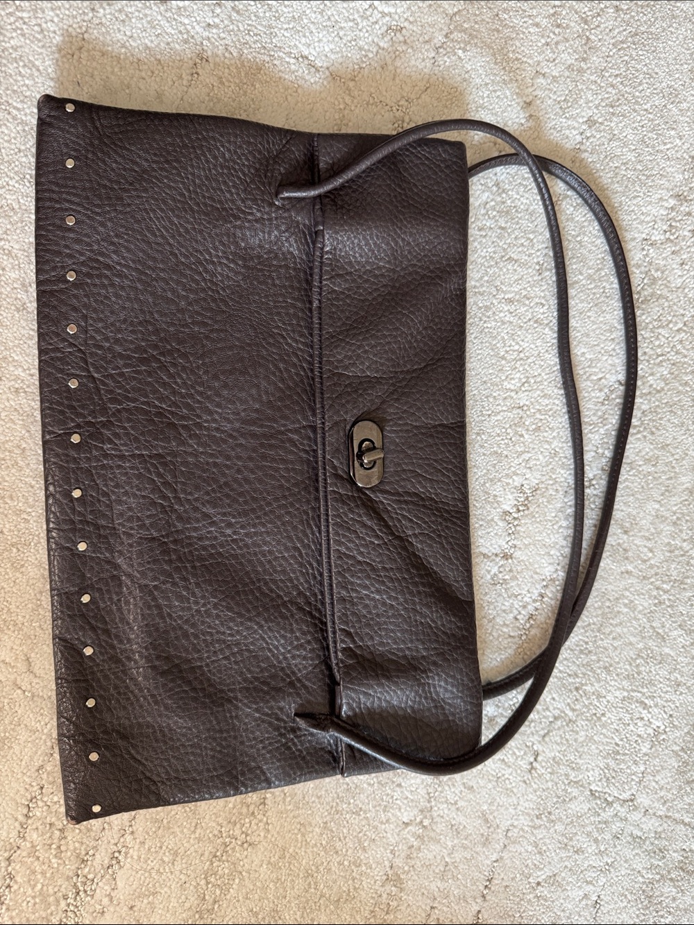 Miu Miu Chocolate Brown Pebbled Leather Shoulder Bag with Studs - Picture 5 of 8